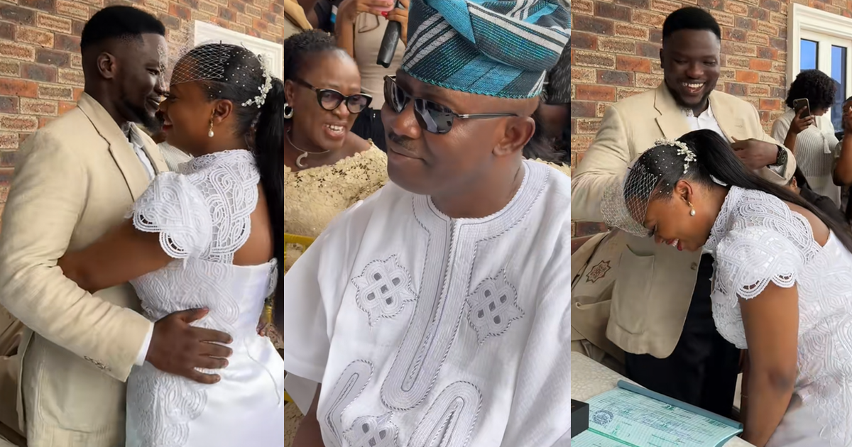 Hilarious moment a shy bride refuses to k!ss her husband because of her dad (VIDEO)