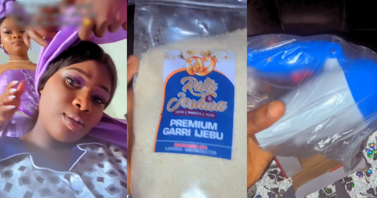 Aso-Ebi lady sh0cked by the ‘packaged garri gift’ she received at a wedding ceremony (WATCH)