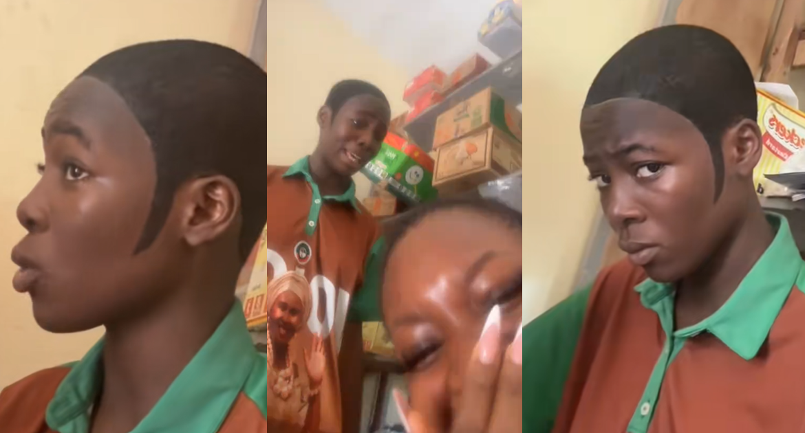 Lady showcases the sh0cking haircut, a barber gave her younger sister (WATCH)